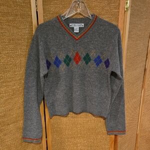 Gray Argyle V-Neck Sweater